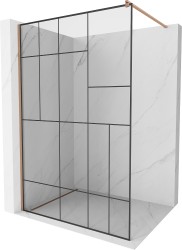 MEXEN/S - Kioto Sprchová zástena WALK-IN 120 x 200, čierny vzor 8 mm, meď kartáčovaná (800-120-101-65-78)