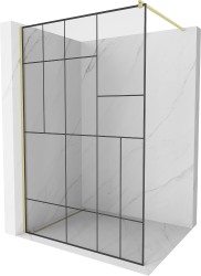 MEXEN/S - Kioto Sprchová zástena WALK-IN 120 x 200, čierny vzor 8 mm, zlatá kartáčovaná (800-120-101-55-78)