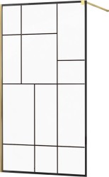MEXEN/S - KIOTO Sprchová zástena WALK-IN 120x200 cm 8 mm, zlatá, čierny vzor 2 (800-120-101-50-78)