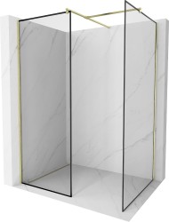 MEXEN/S - Kioto Sprchová zástena Walk-in 130 x 120, čierny vzor, zlatá kartáčovaná (800-130-202-55-70-120)