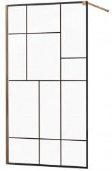 MEXEN/S - KIOTO Sprchová zástena WALK-IN 130x200 cm 8 mm, růžové zlato, čierny vzor 2 (800-130-101-60-78)