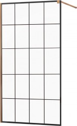 MEXEN/S - KIOTO Sprchová zástena WALK-IN 140x200 cm 8 mm, růžové zlato, čierny vzor 1 (800-140-101-60-77)