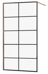 MEXEN/S - KIOTO Sprchová zástena WALK-IN 90x200 cm 8 mm, růžové zlato, čierny vzor 1 (800-090-101-60-77)