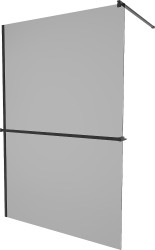 MEXEN/S - KIOTO Sprchová zástena WALK-IN s poličkou a držiakom uterákov 100 x 200, grafit 8 mm, čierna (800-100-121-70-40)