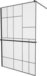 MEXEN/S - KIOTO Sprchová zástena WALK-IN s poličkou a držiakom uterákov 100 x 200, transparent/čierna 8 mm, čierna (800-100-121-70-78)