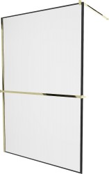 MEXEN/S - KIOTO Sprchová zástena WALK-IN s poličkou a držiakom uterákov 110 x 200, transparent/čierna 8 mm, zlatá (800-110-121-50-70)