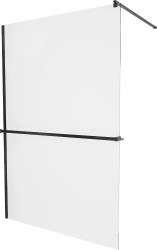 MEXEN/S - KIOTO Sprchová zástena WALK-IN s poličkou a držiakom uterákov 120 x 200, transparent 8 mm, čierna (800-120-121-70-00)