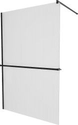 MEXEN/S - KIOTO Sprchová zástena WALK-IN s poličkou a držiakom uterákov 70 x 200, matné sklo 8 mm, čierna (800-070-121-70-30)