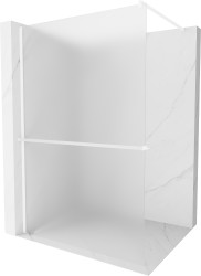 MEXEN/S - Kioto+ Sprchová zástena WALK-IN s poličkou a držiakom uterákov 70 x 200, vzor, biela (800-070-121-20-30)