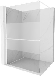 MEXEN/S - Kioto+ Sprchová zástena WALK-IN s poličkou a držiakom uterákov 90 x 200, transparent/vzor, biela (800-090-121-20-35)