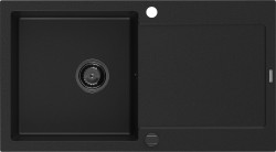 MEXEN/S - Leo granitový drez 1-miska s odkvapkávačom 900 x 500 mm, čierny, čierny sifón (6501901010-77-B)