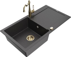 MEXEN/S - Leo granitový drez 1-miska s odkvapkávačom vrátane batérie Carla, čierna kropenatá (6501-76-670700-50)