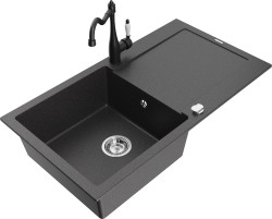 MEXEN/S - Leo granitový drez 1-miska s odkvapkávačom vrátane batérie Carla, čierna kropenatá (6501-76-670700-70)