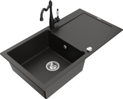 MEXEN/S - Leo granitový drez 1-miska s odkvapkávačom vrátane batérie Carla, čierna/zlatá metalik (6501-75-670700-70)