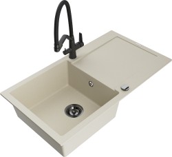 MEXEN/S - Leo granitový drez 1-miska s odkvapkávačom vrátane batérie Duo, béžová (6501-69-671701-70-B)