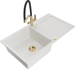 MEXEN/S - Leo granitový drez 1-miska s odkvapkávačom vrátane batérie Duo, biela (6501-20-671701-57-G)