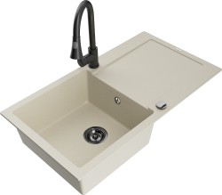 MEXEN/S - Leo granitový drez 1-miska s odkvapkávačom vrátane batérie Elia, béžová (6501-69-670101-70)