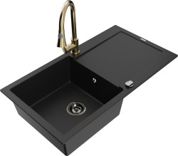 MEXEN/S - Leo granitový drez 1-miska s odkvapkávačom vrátane batérie Elia, čierna (6501-77-670101-50-B)