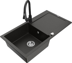 MEXEN/S - Leo granitový drez 1-miska s odkvapkávačom vrátane batérie Elia, čierna/zlatá metalik (6501-75-670101-70)