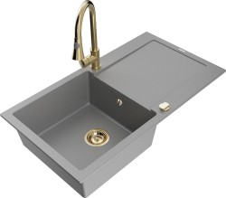 MEXEN/S - Leo granitový drez 1-miska s odkvapkávačom vrátane batérie Elia, šedá (6501-71-670101-50)