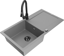 MEXEN/S - Leo granitový drez 1-miska s odkvapkávačom vrátane batérie Elia, šedá (6501-71-670101-70-B)