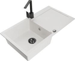 MEXEN/S - Leo granitový drez 1-miska s odkvapkávačom vrátane batérie Rita, biela (6501-20-670300-70)