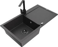 MEXEN/S - Leo granitový drez 1-miska s odkvapkávačom vrátane batérie Rita, čierny kropenatý (6501-76-670300-70-B)