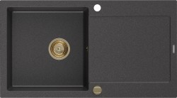 MEXEN/S - Leo granitový drez 1 s odkvapkávačom 900x500 mm, čierna kropenatá, + zlatý sifón (6501901010-76-G)