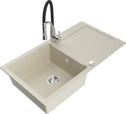 MEXEN/S - Leo granitový drez 1 s odkvapkávačom vrátane batérie Aster, béžová (6501-69-73450-07)