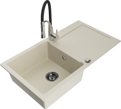 MEXEN/S - Leo granitový drez 1 s odkvapkávačom vrátane batérie Aster, béžová (6501-69-73450-07-B)