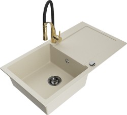 MEXEN/S - Leo granitový drez 1 s odkvapkávačom vrátane batérie Aster, béžová (6501-69-73450-57-B)