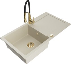 MEXEN/S - Leo granitový drez 1 s odkvapkávačom vrátane batérie Aster, béžová (6501-69-73450-57-G)