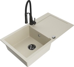 MEXEN/S - Leo granitový drez 1 s odkvapkávačom vrátane batérie Aster, béžová (6501-69-73450-70-B)