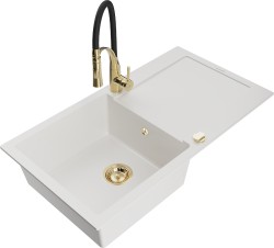 MEXEN/S - Leo granitový drez 1 s odkvapkávačom vrátane batérie Aster, biela (6501-20-73450-57-G)