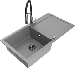 MEXEN/S - Leo granitový drez 1 s odkvapkávačom vrátane batérie Aster, šedá (6501-71-73450-07-B)
