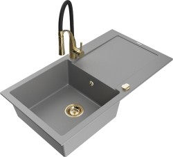 MEXEN/S - Leo granitový drez 1 s odkvapkávačom vrátane batérie Aster, šedá (6501-71-73450-57-G)