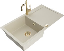 MEXEN/S - Leo granitový drez 1 s odkvapkávačom vrátane batérie Carla, béžová (6501-69-670700-50)