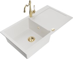 MEXEN/S - Leo granitový drez 1 s odkvapkávačom vrátane batérie Carla, biela (6501-20-670700-50)