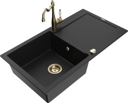 MEXEN/S - Leo granitový drez 1 s odkvapkávačom vrátane batérie Carla, čierna (6501-77-670700-50)