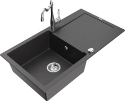 MEXEN/S - Leo granitový drez 1 s odkvapkávačom vrátane batérie Carla, čierna kropenatá (6501-76-670700-00)