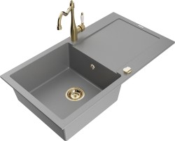 MEXEN/S - Leo granitový drez 1 s odkvapkávačom vrátane batérie Carla, šedá (6501-71-670700-50)