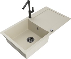 MEXEN/S - Leo granitový drez 1 s odkvapkávačom vrátane batérie Flora, béžováy (6501-69-670401-70-B)