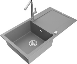 MEXEN/S - Leo granitový drez 1 s odkvapkávačom vrátane batérie Flora, šedá (6501-71-670401-00)