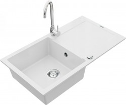 MEXEN/S - Leo granitový drez 1 s odkvapkávačom vrátane batérie Telma, biela (6501-20-670200-00)