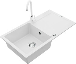 MEXEN/S - Leo granitový drez 1 s odkvapkávačom vrátane batérie Telma, biela (6501-20-670200-20)