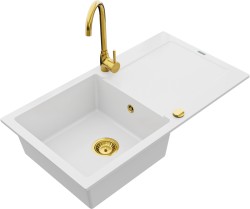 MEXEN/S - Leo granitový drez 1 s odkvapkávačom vrátane batérie Telma, biela (6501-20-670200-50)