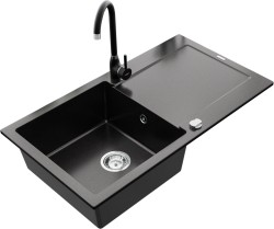 MEXEN/S - Leo granitový drez 1 s odkvapkávačom vrátane batérie Telma, čierna (6501-77-670200-70)