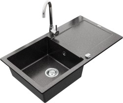 MEXEN/S - Leo granitový drez 1 s odkvapkávačom vrátane batérie Telma, čierna kropenatý (6501-76-670200-00)