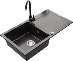 MEXEN/S - Leo granitový drez 1 s odkvapkávačom vrátane batérie Telma, čierna kropenatý (6501-76-670200-76)