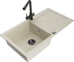 MEXEN/S - Leo granitový drez s odkvapkávačom vrátane batérie Duero, béžová (6501-69-671600-70)